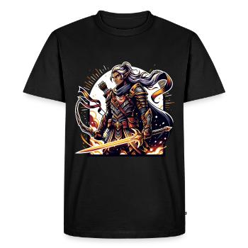 Guerrier fantastique avec épée enflammée - T-shirt Premium bio Homme - noir - Devant - Nico (187cm)