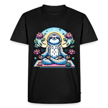 Meditating sloth with flowers and tea - Men's Premium Organic T-Shirt - black - Front - Nico (187cm)