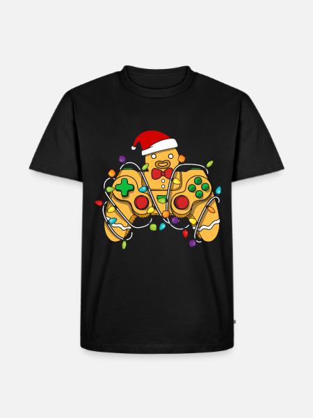 Christmas Gaming Controller Gingerbread - Männer Premium Bio T-Shirt - Schwarz