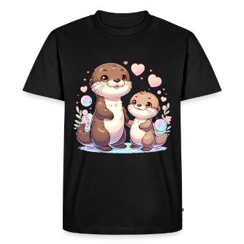 Cute otter family with hearts and bubbles - Men's Premium Organic T-Shirt - black - Front - Nico (187cm)