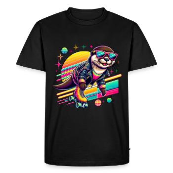Cool otter with roller skates in retro style - Men's Premium Organic T-Shirt - black - Front - Nico (187cm)