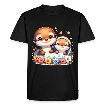 Cute otter family with flowers - Men's Premium Organic T-Shirt - black - Front - Nico (187cm)