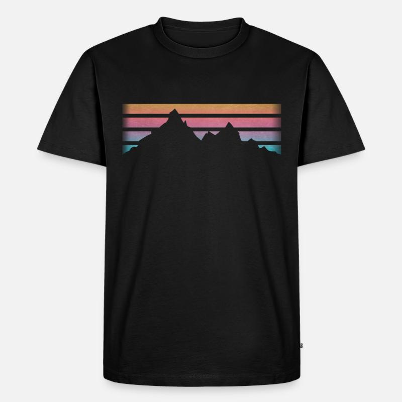 BERGE - WANDERN - RETRO Stripes - Männer Premium Bio T-Shirt - Schwarz