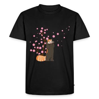 Fleur de cerisier Panda Rouge Japonais Sakura Fleur - T-shirt Premium bio Homme - noir - Devant - Nico (187cm)
