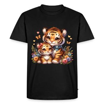 Cute tiger family with flowers and flowers - Men's Premium Organic T-Shirt - black - Front - Nico (187cm)