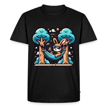 Lapin détendu dans le ciel d’été - T-shirt Premium bio Homme - noir - Devant - Nico (187cm)