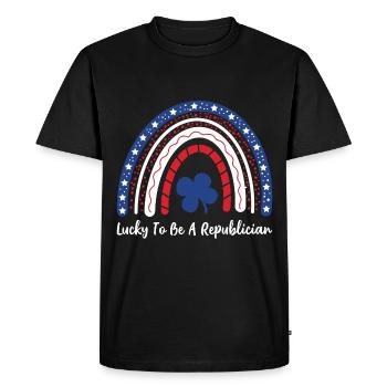 Chanceux d’être un arc-en-ciel républicain  - T-shirt Premium bio Homme - noir - Devant - Nico (187cm)