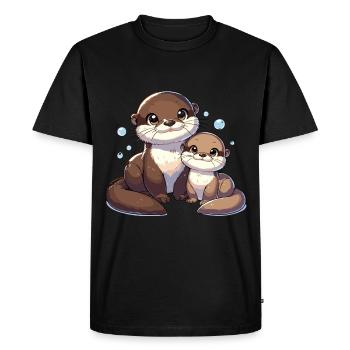 Cute otter family illustration for - Men's Premium Organic T-Shirt - black - Front - Nico (187cm)