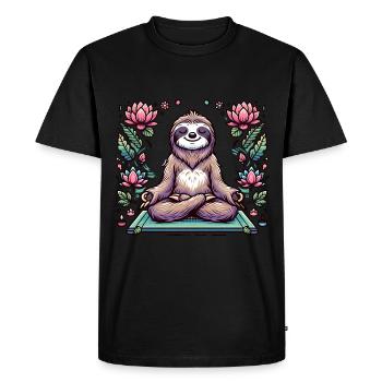 Paresseux de yoga détendu avec des fleurs de lotus - T-shirt Premium bio Homme - noir - Devant - Nico (187cm)