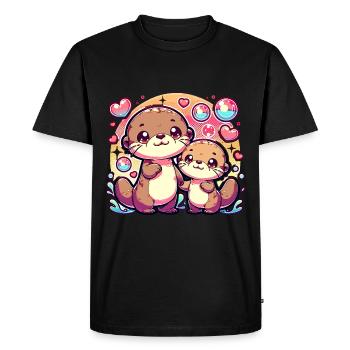 Cute otter family with hearts and bubbles - Men's Premium Organic T-Shirt - black - Front - Nico (187cm)