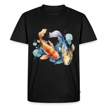 Aquarelle Poisson Koi Asiatique Carpe Japonaise - T-shirt Premium bio Homme - noir - Devant - Nico (187cm)