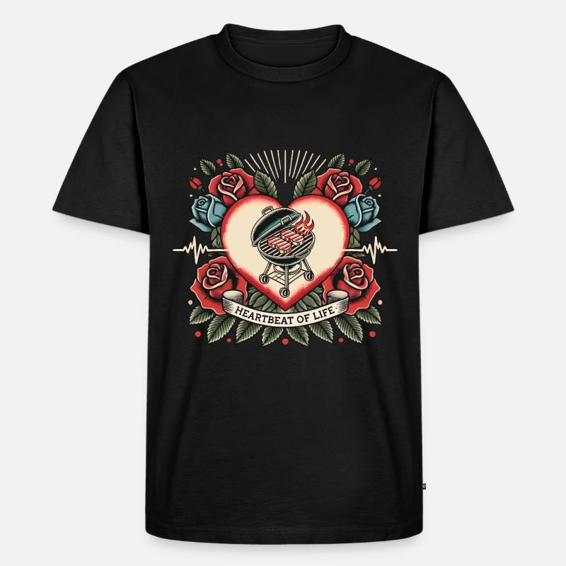 Herzschlag Grill - Männer Premium Bio T-Shirt - Schwarz