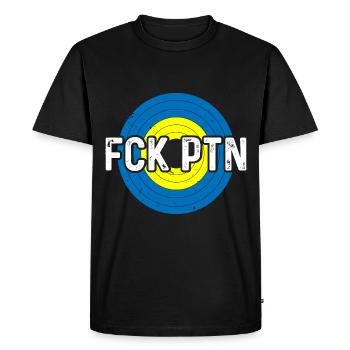 FCK PTN Drôle Poutine Pun Humour Arc-en-ciel Ukraine Drapeau - T-shirt Premium bio Homme - noir - Devant - Nico (187cm)