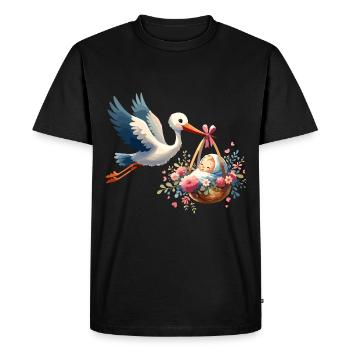 Stork Brings Baby With Flowers And Heart - Men's Premium Organic T-Shirt - black - Front - Nico (187cm)