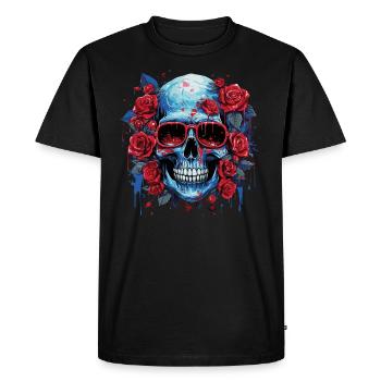 Crâne de fleur souriante - T-shirt Premium bio Homme - noir - Devant - Nico (187cm)
