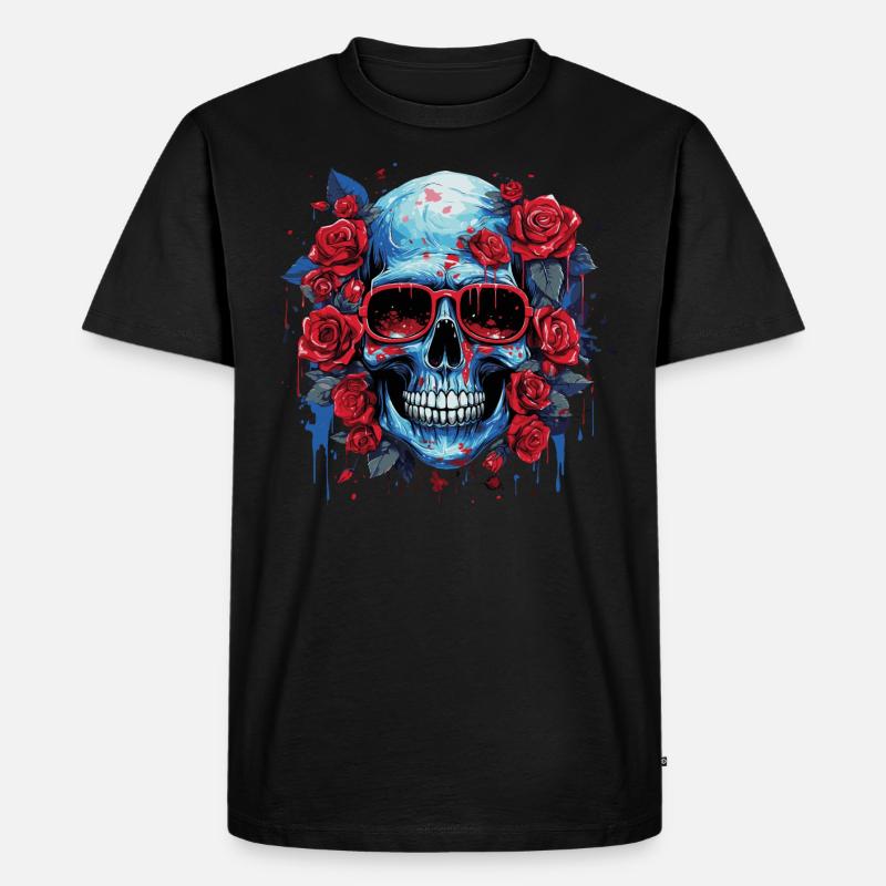 Grinsender Blumenschädel - Männer Premium Bio T-Shirt - Schwarz
