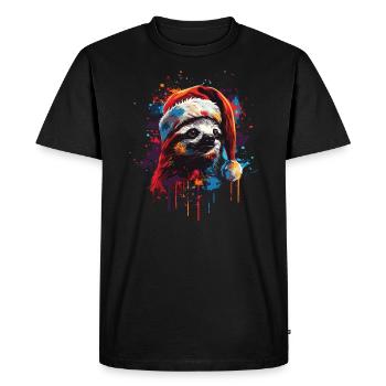 Sloth celebrates Christmas - Men's Premium Organic T-Shirt - black - Front - Nico (187cm)