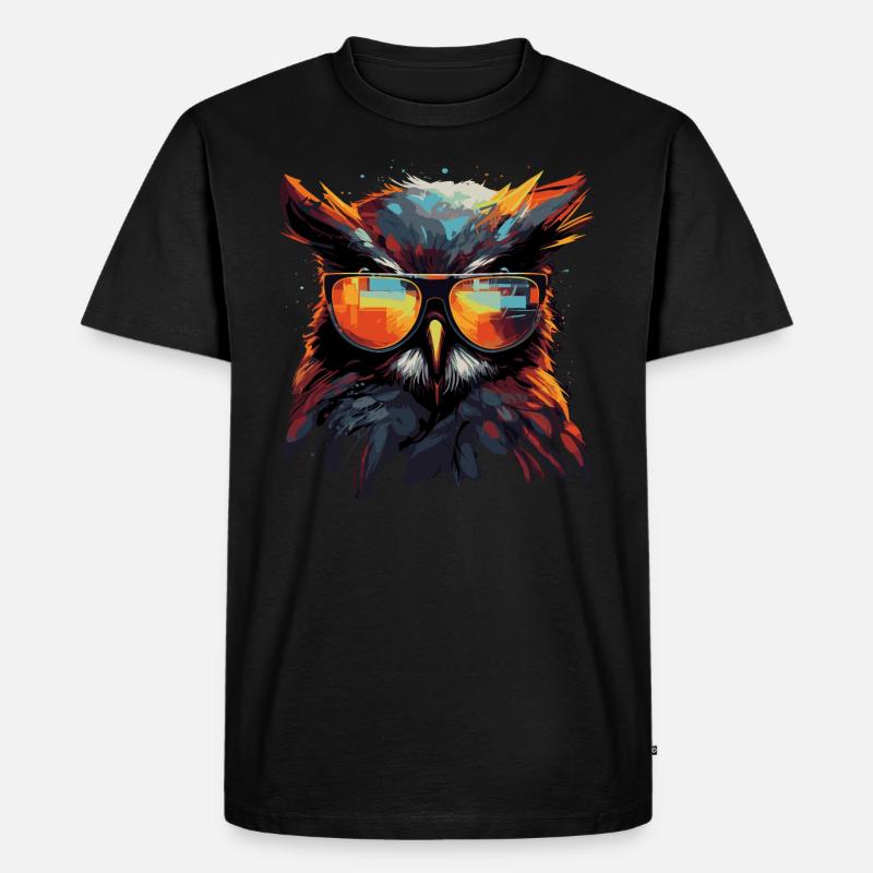 Lustige Eule mit Brille - Männer Premium Bio T-Shirt - Schwarz