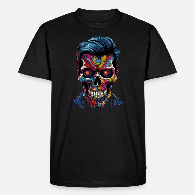 Bunter Popart Schädel - Männer Premium Bio T-Shirt - Schwarz