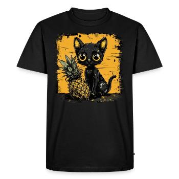 Ananas et chat - T-shirt Premium bio Homme - noir - Devant - Nico (187cm)