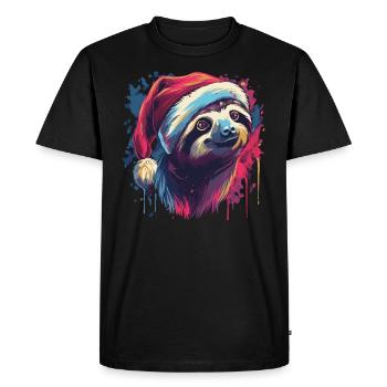 Sloth celebrates Christmas - Men's Premium Organic T-Shirt - black - Front - Nico (187cm)