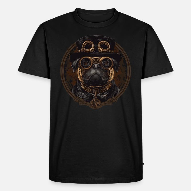 Steampunk Mops Hund - Männer Premium Bio T-Shirt - Schwarz