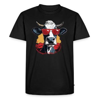 Une vache avec des lunettes de soleil à la montagne - T-shirt Premium bio Homme - noir - Devant - Nico (187cm)
