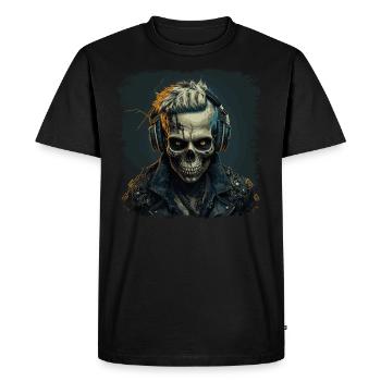 Cyborg Zombie Skull Disc Jockey - Men's Premium Organic T-Shirt - black - Front - Nico (187cm)