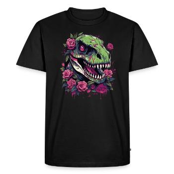 T-Rex Dino et fleurs - T-shirt Premium bio Homme - noir - Devant - Nico (187cm)