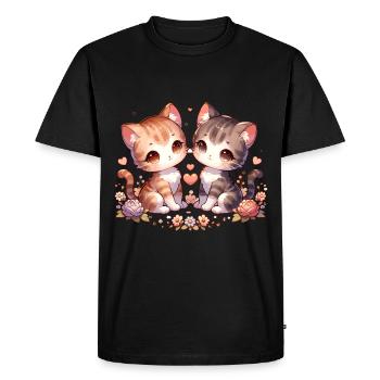 Chats mignons avec des cœurs et des fleurs - T-shirt Premium bio Homme - noir - Devant - Nico (187cm)