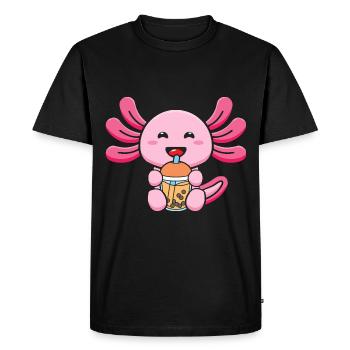 Bubble Milk Tea Axolotl Drinking Boba Tea - Men's Premium Organic T-Shirt - black - Front - Nico (187cm)