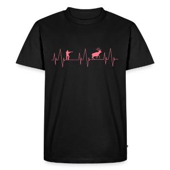 Jägerin bei der Jagd auf Hirsch Herzschlag - Männer Premium Bio T-Shirt - Schwarz - Vorne - Nico (187cm)