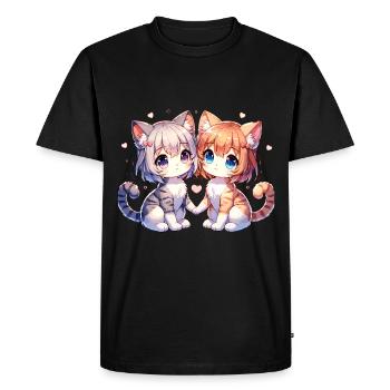 Cute cat friends with heart details - Men's Premium Organic T-Shirt - black - Front - Nico (187cm)