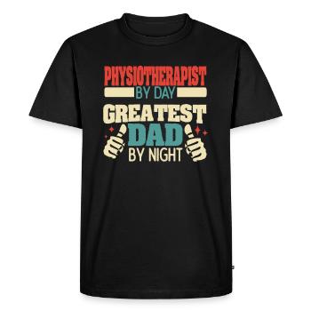 Physiothérapeute le jour, plus grand papa la nuit - T-shirt Premium bio Homme - noir - Devant - Nico (187cm)