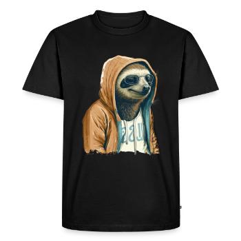 Paresseux cool avec lunettes de soleil et sweat à capuche - T-shirt Premium bio Homme - noir - Devant - Nico (187cm)