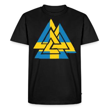 Swedish flag with Valknut, symbol of Odin - Men's Premium Organic T-Shirt - black - Front - Nico (187cm)