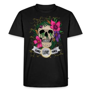 Crâne crâne fleur rockabella - T-shirt Premium bio Homme - noir - Devant - Nico (187cm)