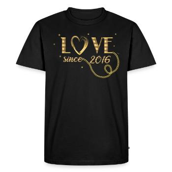 Saint-Valentin anniversaire amour 2016 Or - T-shirt Premium bio Homme - noir - Devant - Nico (187cm)
