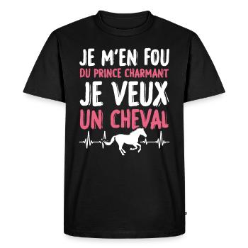 Je m'en fou du prince charmant je veux un cheval - T-shirt Premium bio Homme - noir - Devant - Nico (187cm)