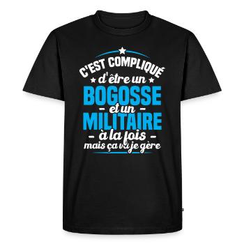 C'est compliqué d'être un bogosse et un gendarme - T-shirt Premium bio Homme - noir - Devant - Nico (187cm)
