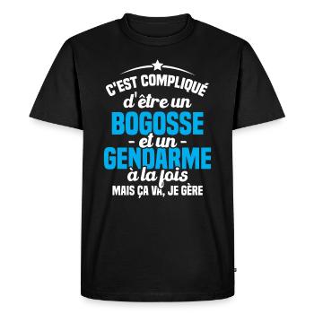 Bogosse et Gendarme, Humour Cadeau Gendarme - T-shirt Premium bio Homme - noir - Devant - Nico (187cm)
