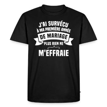 J'ai survécu à ma première année de mariage - T-shirt Premium bio Homme - noir - Devant - Nico (187cm)