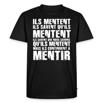 ils mentent ils savent qu'ils mentent - |ndochine - T-shirt Premium bio Homme - noir - Devant - Nico (187cm)