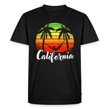 Vacances tropicales d’été Retro Palms Californie - T-shirt Premium bio Homme - noir - Devant - Nico (187cm)