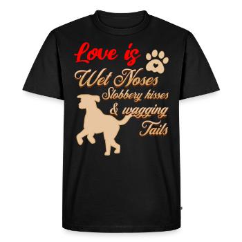 L’amour est un nez mouillé, des baisers mouillés et... - T-shirt Premium bio Homme - noir - Devant - Nico (187cm)