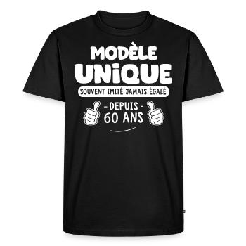 anniversaire 60 ans modèle unique depuis 60 ans - T-shirt Premium bio Homme - noir - Devant - Nico (187cm)