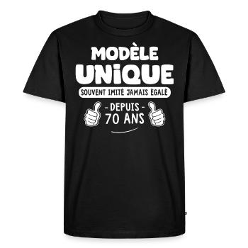 anniversaire 70 ans modèle unique depuis 70 ans - T-shirt Premium bio Homme - noir - Devant - Nico (187cm)