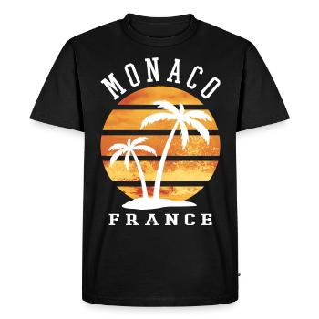Monaco France Été Palmiers Plage Mer - T-shirt Premium bio Homme - noir - Devant - Nico (187cm)