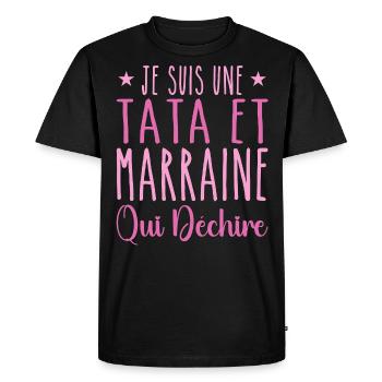 Je Suis Une Tata et Marraine Qui Déchire - T-shirt Premium bio Homme - noir - Devant - Nico (187cm)