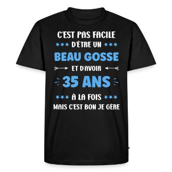 35 ANS - T-shirt Premium bio Homme - noir - Devant - Nico (187cm)